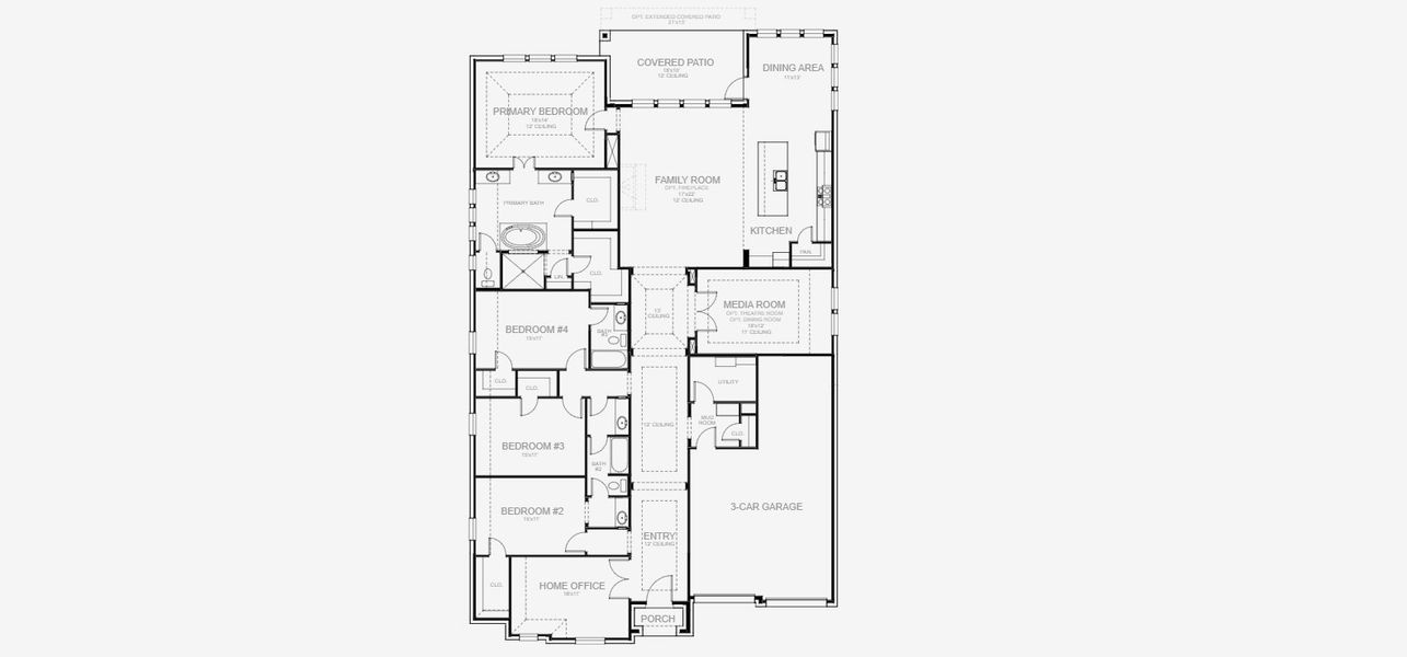 2D floor plan layout for the 3206W by Perry Homes in Lakes of Cane Island, Katy, TX (Image 3). 2D floor plan layout for the 3206W by Perry Homes in Lakes of Cane Island, Katy, TX (Image 3).