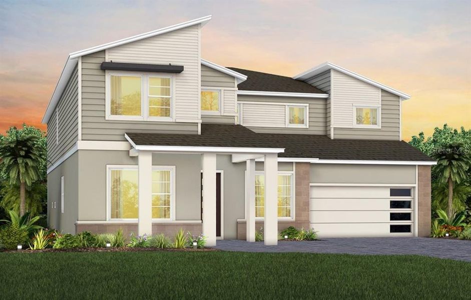 Front exterior of a new home in The Estates at Nona Sound, Orlando, FL, highlighting curb appeal (Image 1). Front exterior of a new home in The Estates at Nona Sound, Orlando, FL, highlighting curb appeal (Image 1).