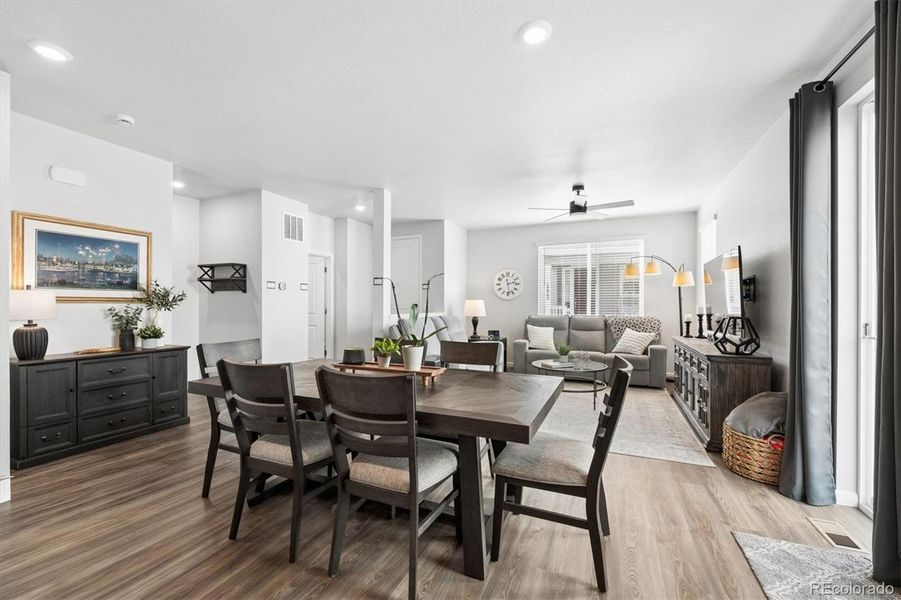 Space for a large dining table and sideboard or hutch Space for a large dining table and sideboard or hutch