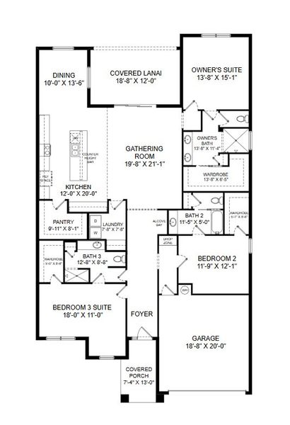 2D floor plan layout for the Everly by Highland Homes of Florida in Keen's Grove, Lakeland, FL (Image 4).