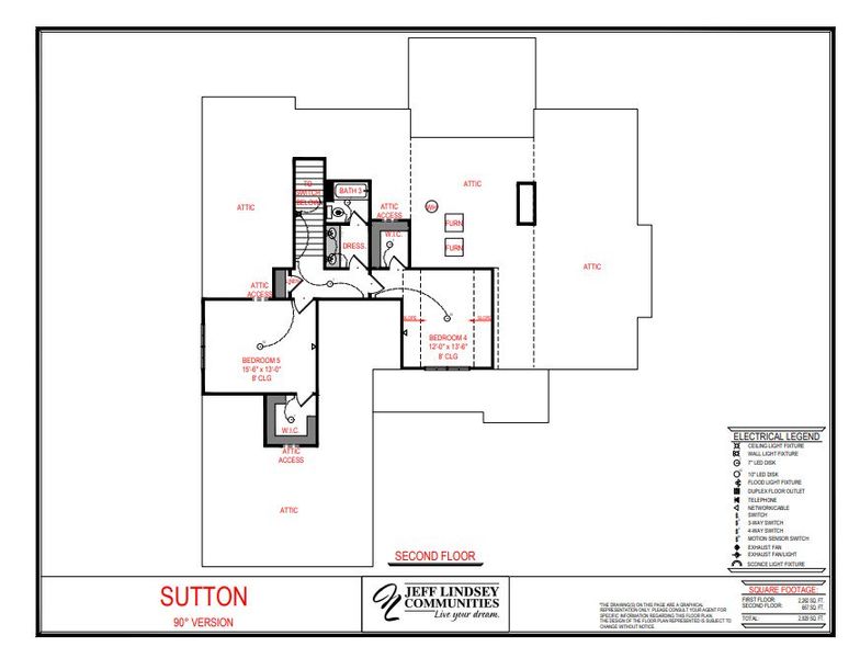 2D floor plan layout for the Sutton F by Jeff Lindsey Communities in Bernhard Farms, Fayetteville, GA (Image 3).