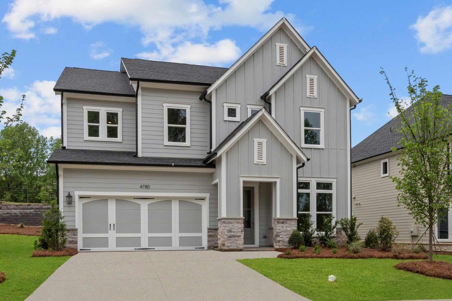 Representative exterior photo of a completed home built from the The Waterrock by David Weekley Homes in Settingdown Farms, Cumming, GA (Image 1).