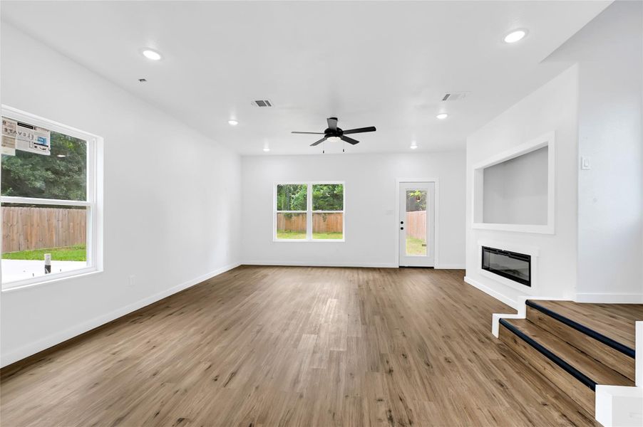 Light-filled dining space with backyard views. Light-filled dining space with backyard views.