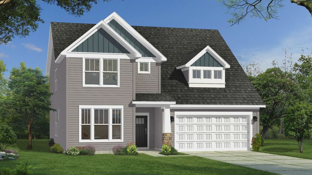 Representative exterior photo of a completed home built from the Drayton by DRB Homes in The Wilds at Cedar Mountain, Asheville, NC (Image 24).