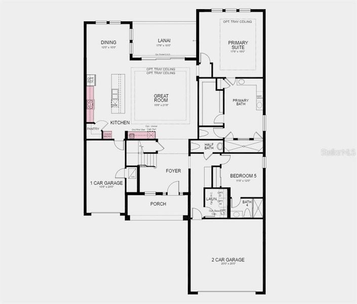 First Floor Plan - Structural options added include: gourmet kitchen, outdoor kitchen rough-in on the lanai, and wet bar to the great room.