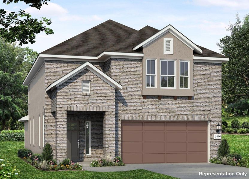 Front exterior of a new home in Clear Creek, Round Rock, TX, highlighting curb appeal (Image 20).