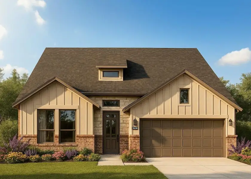 Front exterior of a new home in Hadley Farms, Godley, TX, highlighting curb appeal (Image 1). Front exterior of a new home in Hadley Farms, Godley, TX, highlighting curb appeal (Image 1).