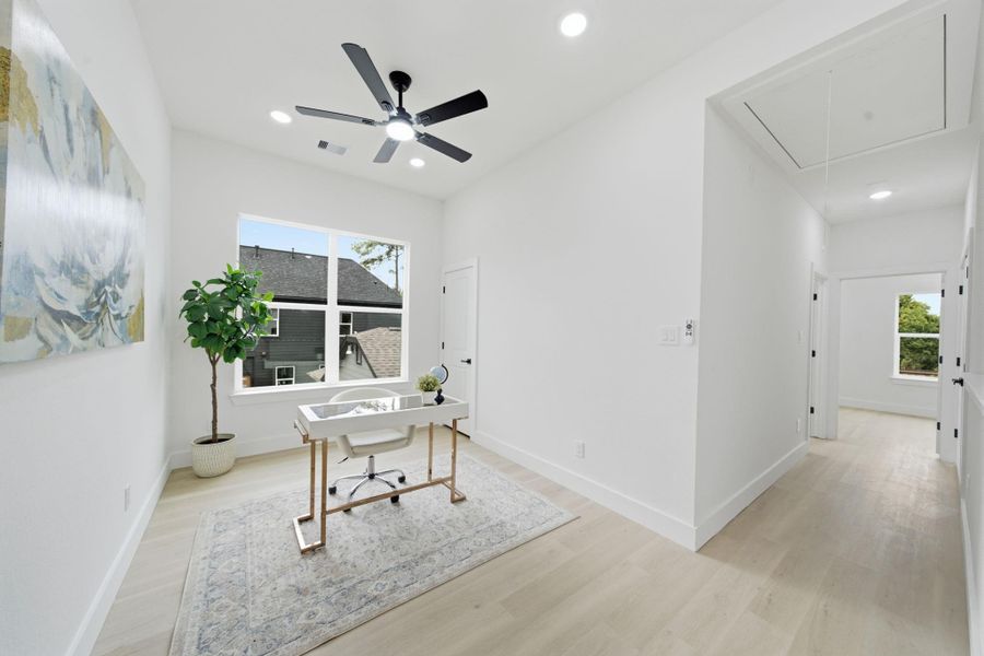 Arrive on the second floor with a flex space.