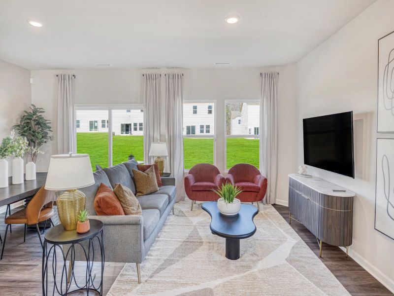 Living area in the Amber floorplan at a Meritage Homes community in Graham, NC.