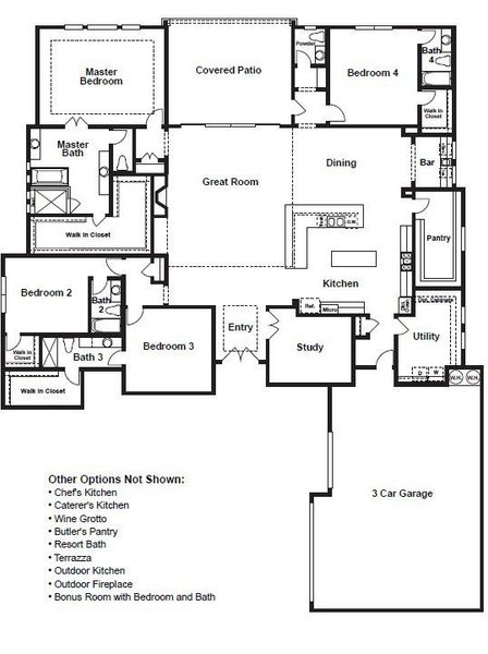 2D floor plan layout for the Calais by Sitterle Homes in Santa Rita Ranch – Estate Homes, Liberty Hill, TX (Image 3).