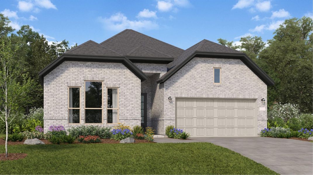 Front exterior of a new home in Cross Creek West, Fulshear, TX, highlighting curb appeal (Image 2).