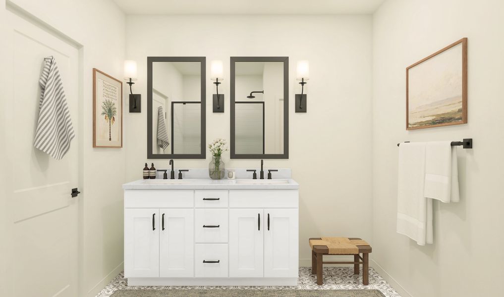 Primary bath with matte black finishes