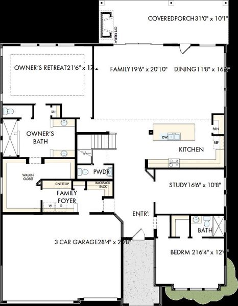 2D floor plan layout of this home in Sienna - Parkview Collection, Missouri City, TX (Image 2). 2D floor plan layout of this home in Sienna - Parkview Collection, Missouri City, TX (Image 2).
