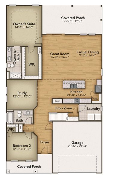 2D floor plan layout for the The Birch by Chesapeake Homes in Bridgewater - Waterside Village, Little River, SC (Image 4).