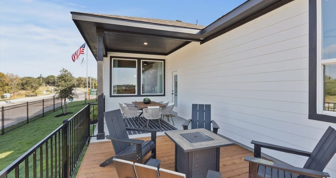 Exterior details and patio area of a home in Stream Waters, Buda (Image 4).