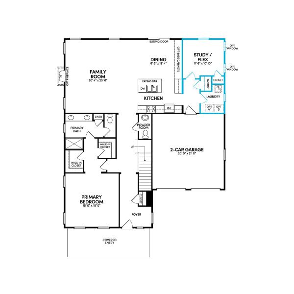 Floor 1: Main Level w/ Opt. Study/Flex Room