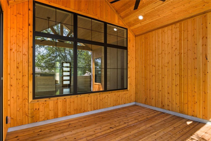 floors, Cedar accent walls, recessed lighting, vaulted ceiling, and wood ceiling floors, Cedar accent walls, recessed lighting, vaulted ceiling, and wood ceiling