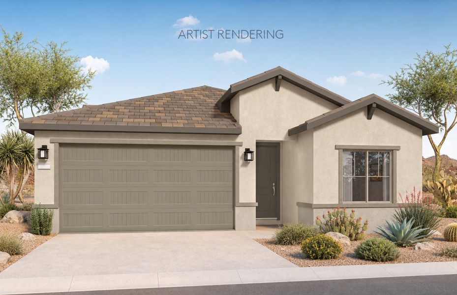 Representative exterior photo of a completed home built from the Hummingbird by Pulte Homes in San Madera, Buckeye, AZ (Image 2). Representative exterior photo of a completed home built from the Hummingbird by Pulte Homes in San Madera, Buckeye, AZ (Image 2).
