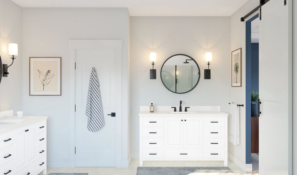 Primary bath with dual vanities