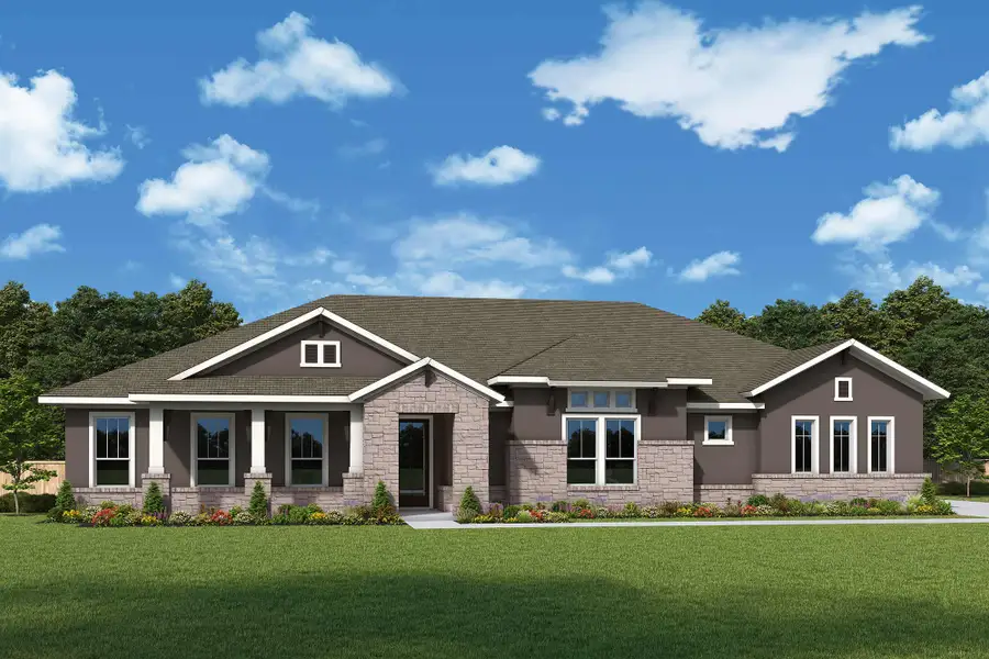 Representative exterior photo of a completed home built from the The Edwards by David Weekley Homes in Leander Estates, Leander, TX (Image 2). Representative exterior photo of a completed home built from the The Edwards by David Weekley Homes in Leander Estates, Leander, TX (Image 2).