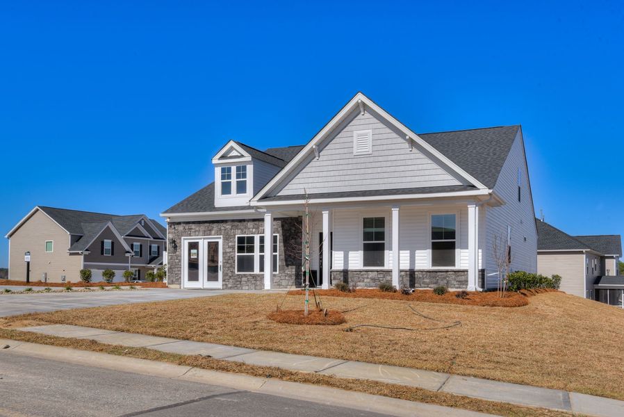 Front exterior of a new home in The Beacon at Old Peachtree Single Family Homes, Lawrenceville, GA, highlighting curb appeal (Image 51).