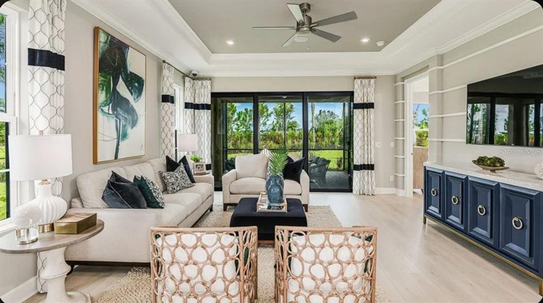 Furnished interior view inside a new home in Esplanade at Azario Lakewood Ranch, Bradenton (Image 7). Furnished interior view inside a new home in Esplanade at Azario Lakewood Ranch, Bradenton (Image 7).