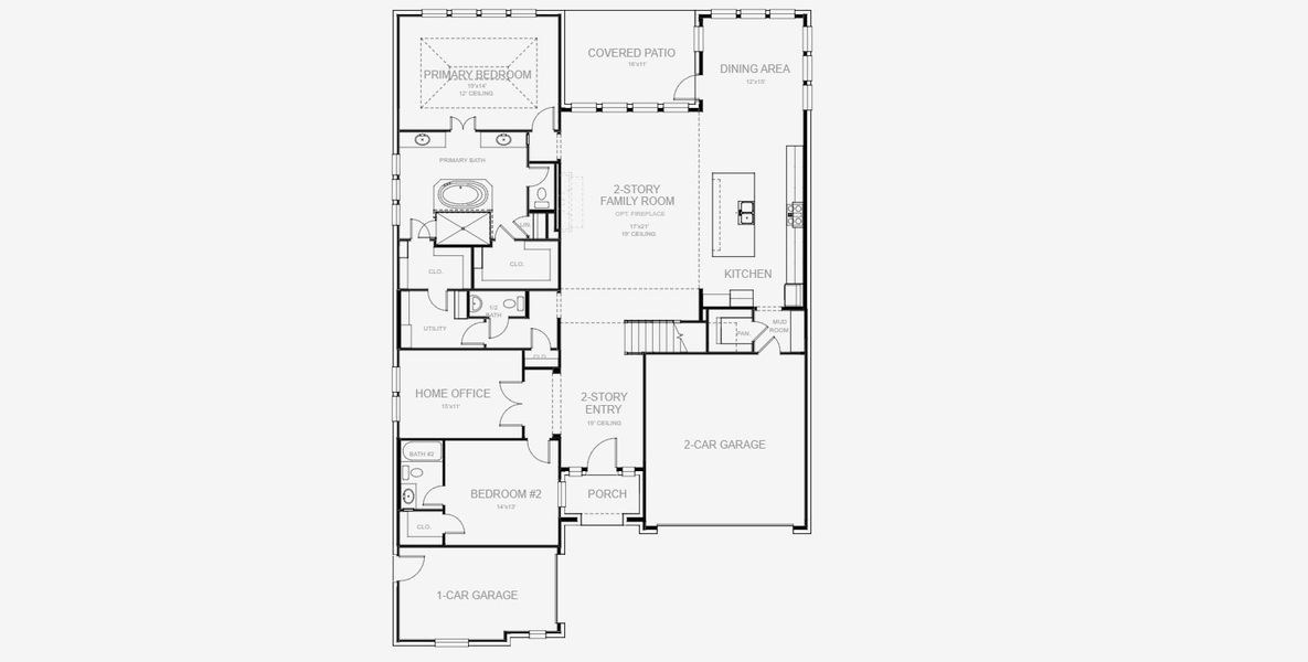 2D floor plan layout for the 3719W by Perry Homes in Lakes of Cane Island, Katy, TX (Image 4).