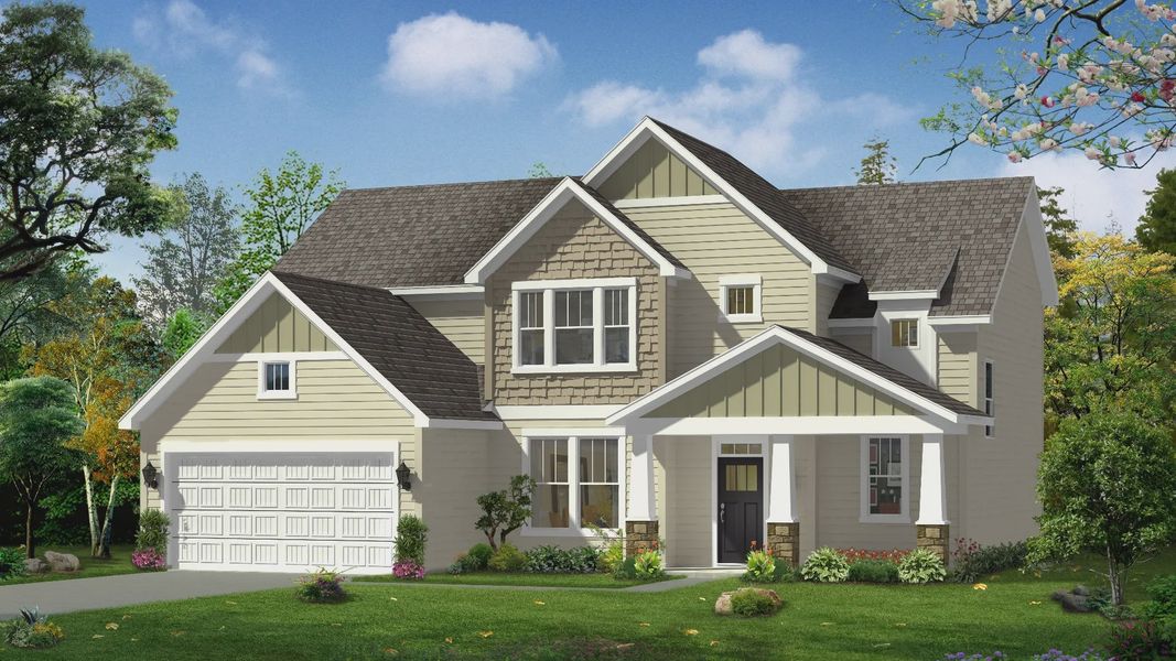 Front exterior of a new home in Kayfield at Midway, Anderson, SC, highlighting curb appeal (Image 2). Front exterior of a new home in Kayfield at Midway, Anderson, SC, highlighting curb appeal (Image 2).