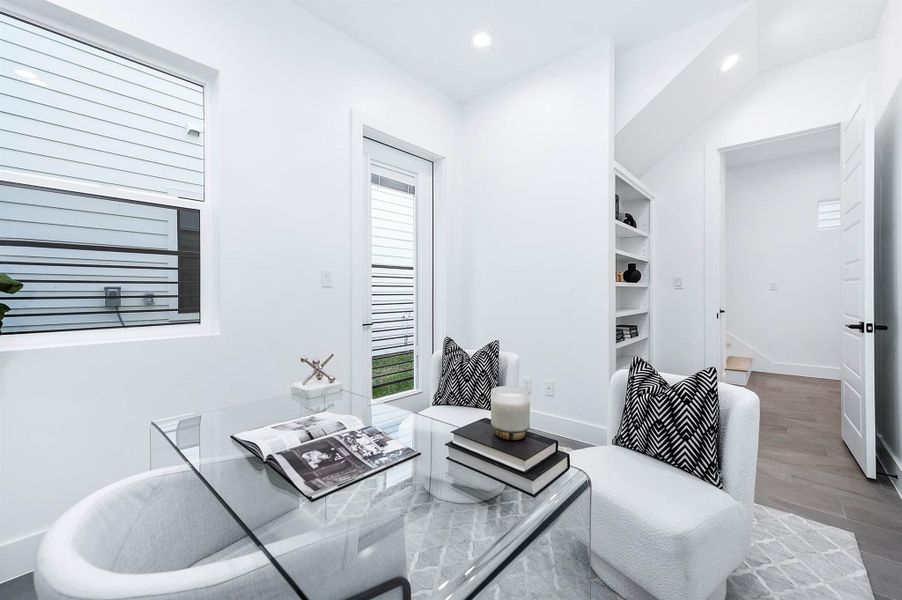 Another view from the office, overlooking the bookshelves. Another view from the office, overlooking the bookshelves.