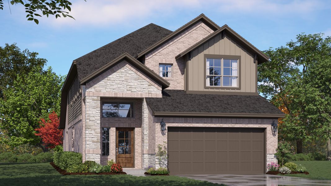 Front exterior of a new home in The Woodlands Hills, Willis, TX, highlighting curb appeal (Image 20).