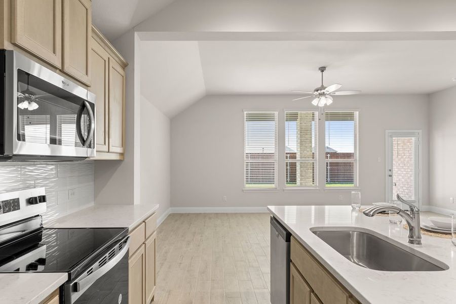 Representative exterior photo of a completed home built from the Cambridge by Impression Homes in Timberbrook, Justin, TX (Image 9). Representative exterior photo of a completed home built from the Cambridge by Impression Homes in Timberbrook, Justin, TX (Image 9).