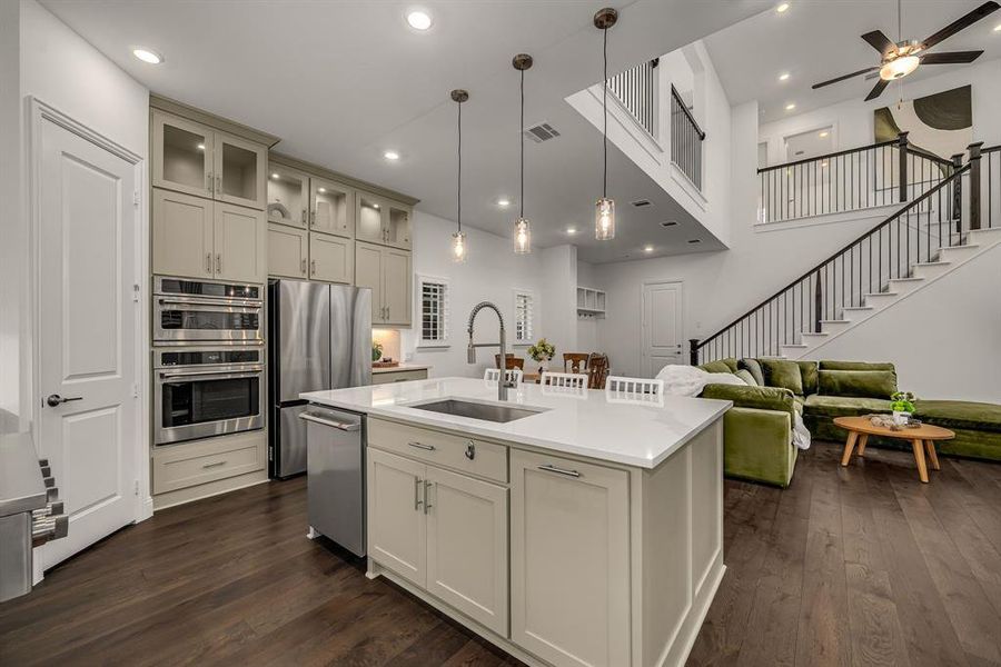 Furnished interior view inside a new home in Fields Villas - Darling Homes, Frisco (Image 3). Furnished interior view inside a new home in Fields Villas - Darling Homes, Frisco (Image 3).