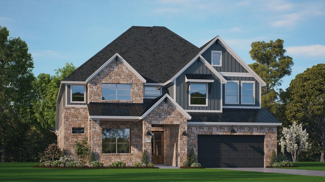 Representative exterior photo of a completed home built from the Waterford – 60s & 65s Lot by Chesmar Homes in Riceland, Mont Belvieu, TX (Image 2). Representative exterior photo of a completed home built from the Waterford – 60s & 65s Lot by Chesmar Homes in Riceland, Mont Belvieu, TX (Image 2).