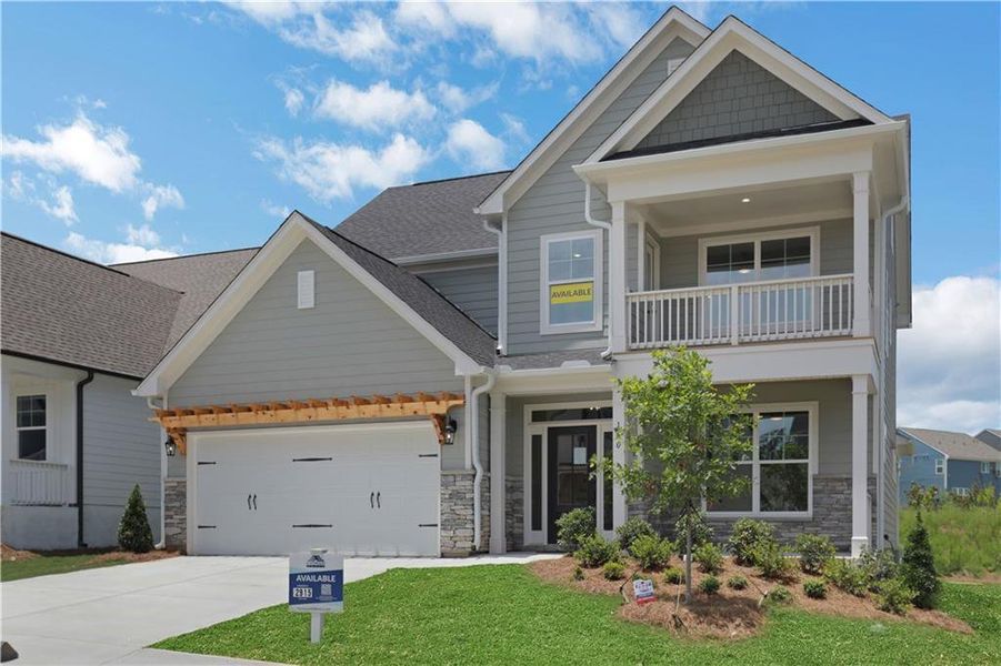 Front exterior of a new home in Twin Lakes, Hoschton, GA, highlighting curb appeal (Image 24).