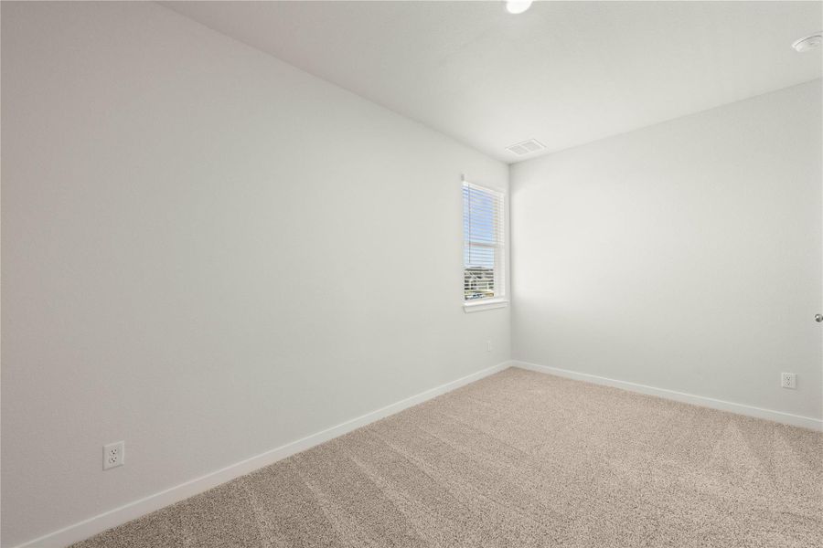 Sun-filled room awaits your personal touch, featuring plush carpeting and a serene window view.