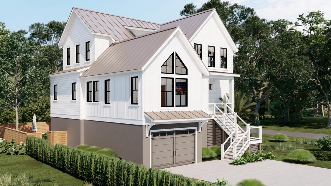 Front exterior of a new home in , Isle Of Palms, SC, highlighting curb appeal (Image 2). Front exterior of a new home in , Isle Of Palms, SC, highlighting curb appeal (Image 2).
