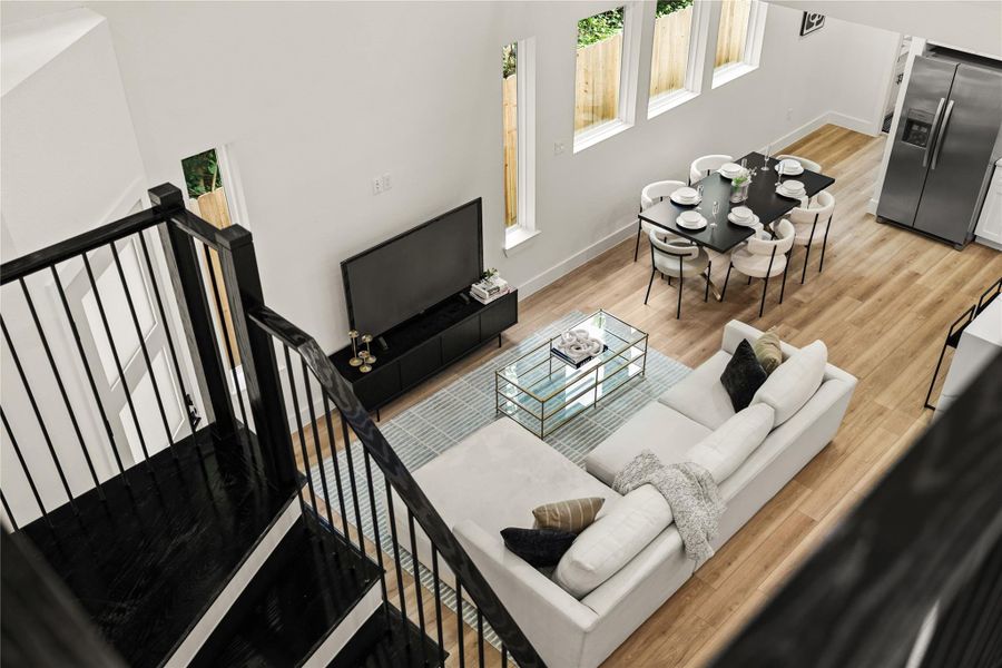 Designer perspective looking down — the entire floor plan laid out below Designer perspective looking down — the entire floor plan laid out below