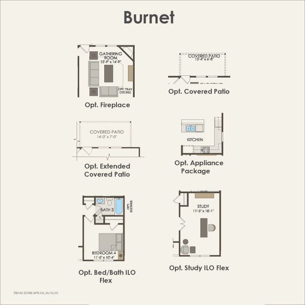2D floor plan layout for the Burnet by Pulte Homes in Parks of Village Creek, Burleson, TX (Image 4).