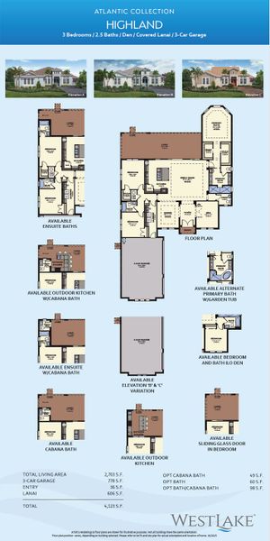 2D floor plan layout for the Highland by Minto Communities in Westlake, Loxahatchee, FL (Image 3).