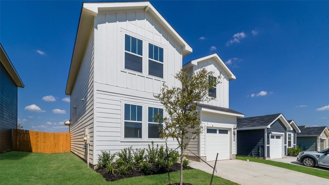 Representative exterior photo of a completed home built from the The Ivory by D.R. Horton in Marigold, Kyle, TX (Image 13). Representative exterior photo of a completed home built from the The Ivory by D.R. Horton in Marigold, Kyle, TX (Image 13).