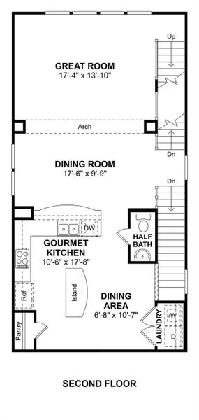 Open-concept second floor featuring the great room, dining area, and gourmet kitchen with island, pantry, and balcony access, perfect for entertaining. Open-concept second floor featuring the great room, dining area, and gourmet kitchen with island, pantry, and balcony access, perfect for entertaining.