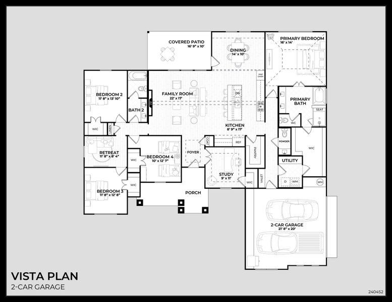 2D floor plan layout for the Vista by Dunhill Homes in Matthews Farms, Venus, TX (Image 1). 2D floor plan layout for the Vista by Dunhill Homes in Matthews Farms, Venus, TX (Image 1).