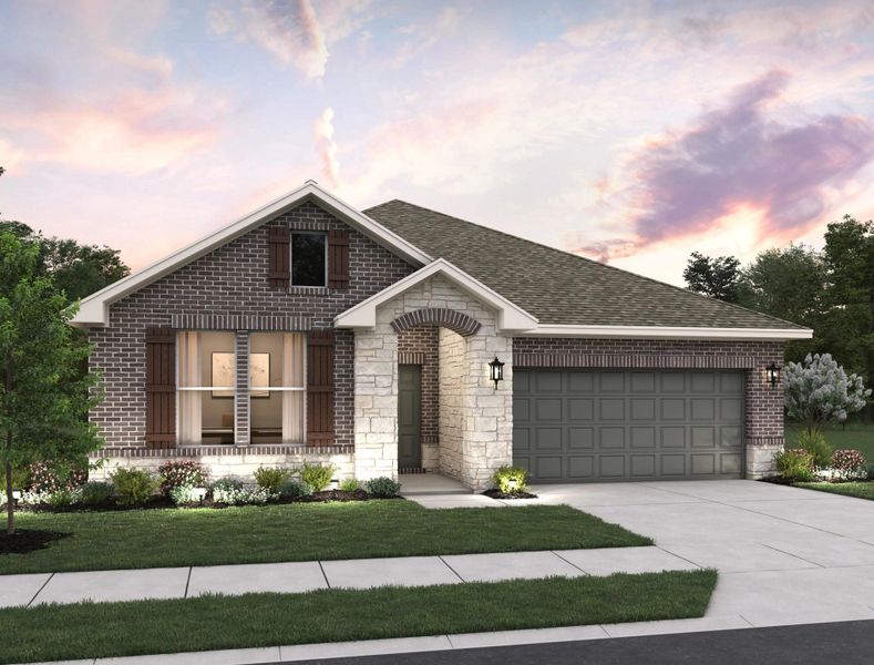 Representative exterior photo of a completed home built from the Leander by Ashton Woods in The Heights at Saddlebrook Ranch 60's, Schertz, TX (Image 17). Representative exterior photo of a completed home built from the Leander by Ashton Woods in The Heights at Saddlebrook Ranch 60's, Schertz, TX (Image 17).