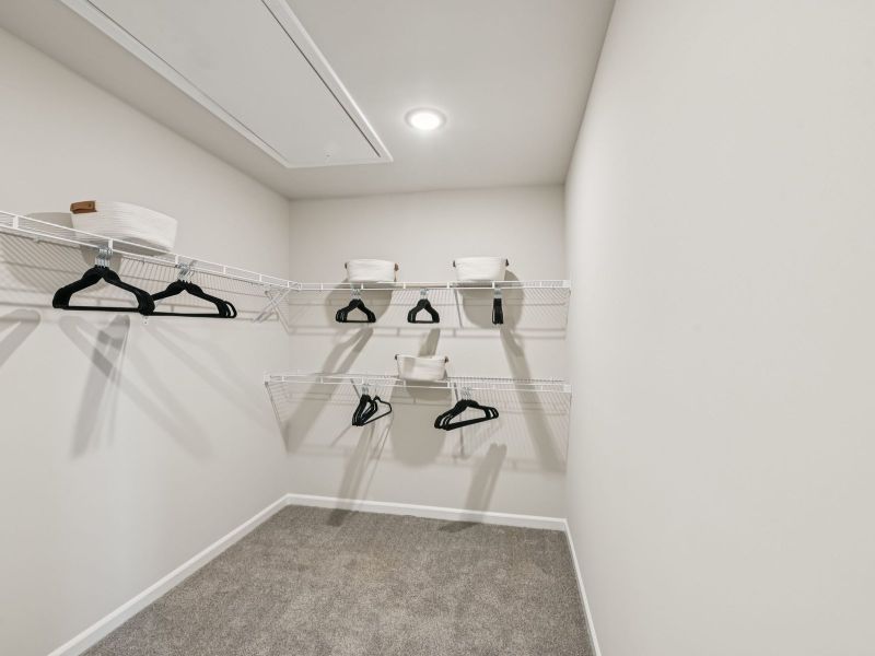 Walk-in closet in the Chatham floorplan at a Meritage Homes community in Mebane, NC. Walk-in closet in the Chatham floorplan at a Meritage Homes community in Mebane, NC.