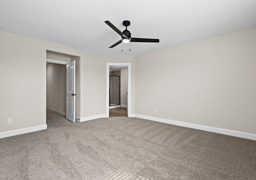 The master suite has a large bedroom, ensuite bathroom and walk-in closet.