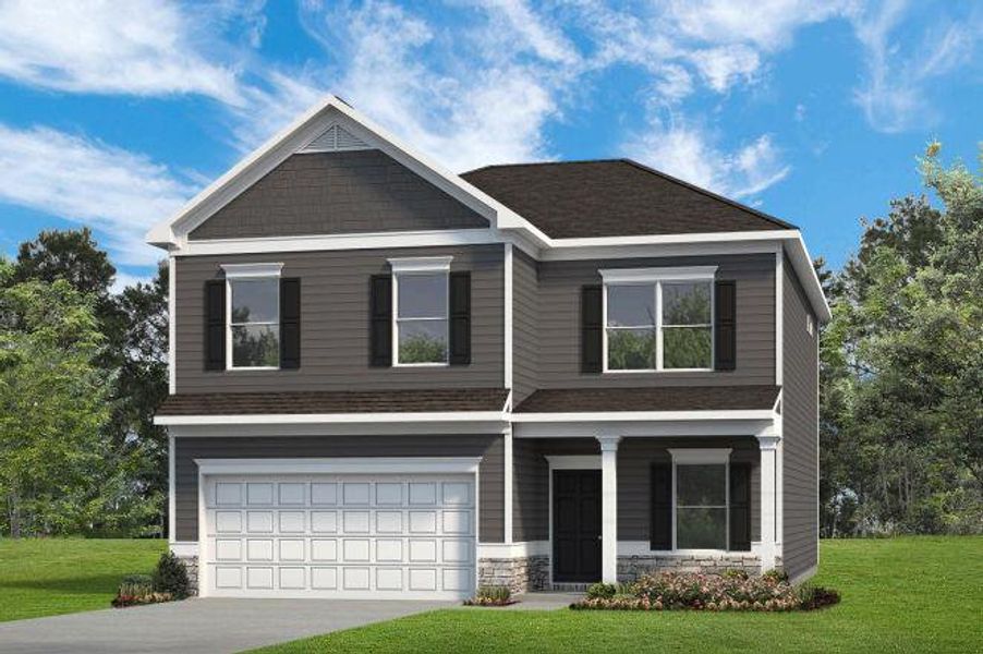 Front exterior of a new home in Sycamore Crest, Calhoun, GA, highlighting curb appeal (Image 1). Front exterior of a new home in Sycamore Crest, Calhoun, GA, highlighting curb appeal (Image 1).