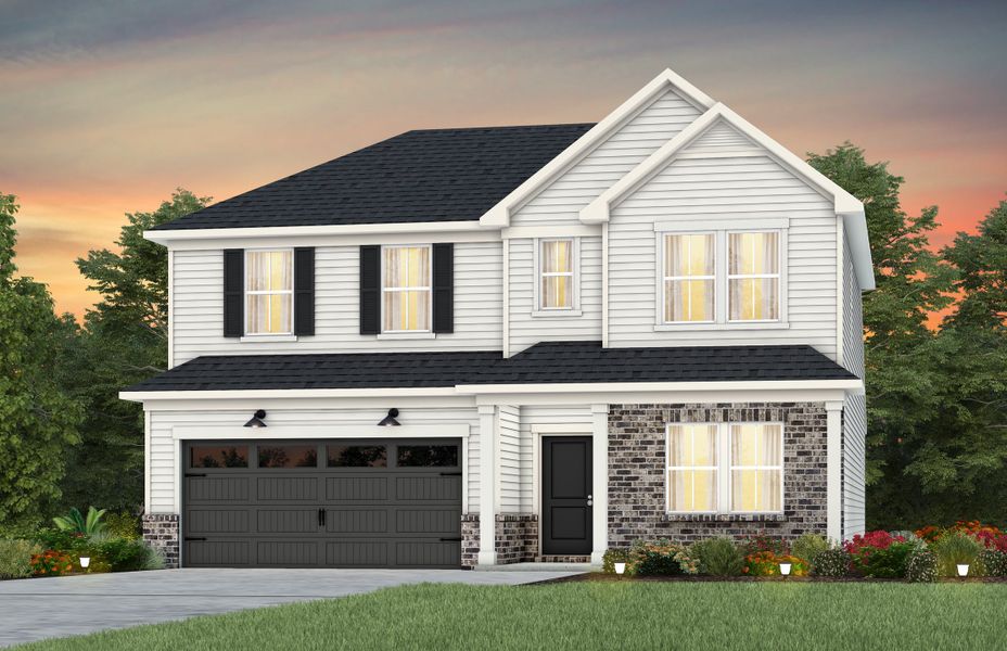 Front exterior of a new home in Riverstone, Monroe, NC, highlighting curb appeal (Image 13). Front exterior of a new home in Riverstone, Monroe, NC, highlighting curb appeal (Image 13).