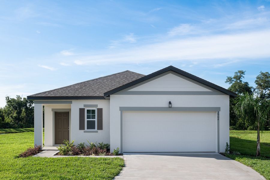 Front exterior of a new home in Scenic Terrace, Lake Hamilton, FL, highlighting curb appeal (Image 1).