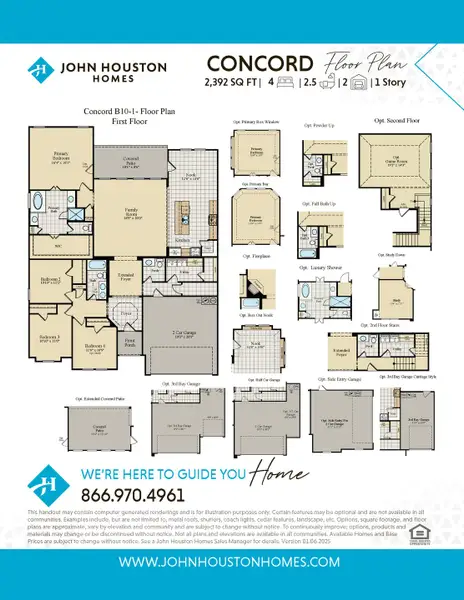 2D floor plan layout for the Concord by John Houston Homes in BridgeWater Phase 2, Midlothian, TX (Image 3).