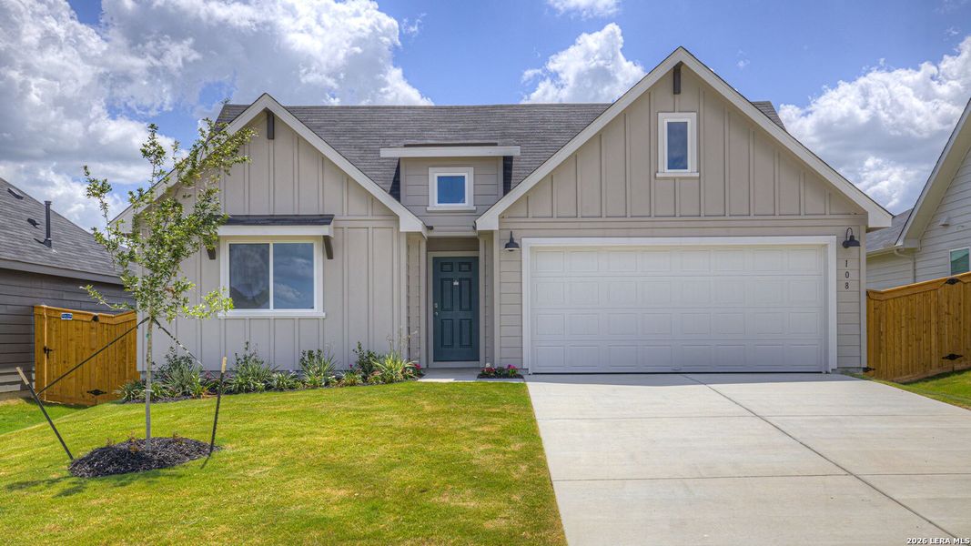 Front exterior of a new home in Trace, San Marcos, TX, highlighting curb appeal (Image 1). Front exterior of a new home in Trace, San Marcos, TX, highlighting curb appeal (Image 1).